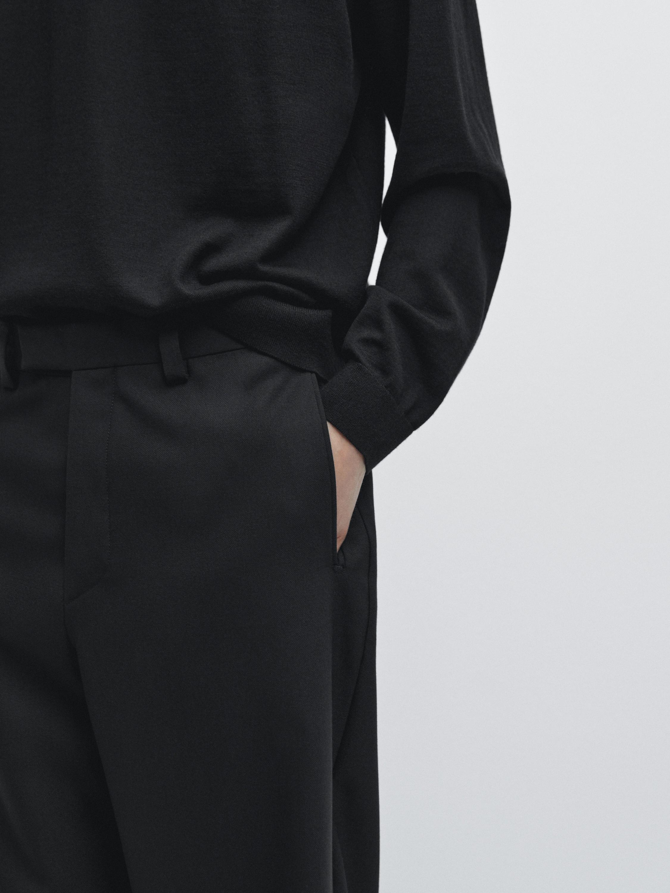 Three-ply wool barrel fit trousers